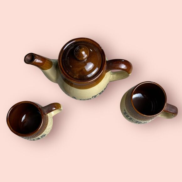 Vintage Tea for Two Teapot His & Hers Mug Earthenware Anniversary Couple Gift - Picture 2 of 3